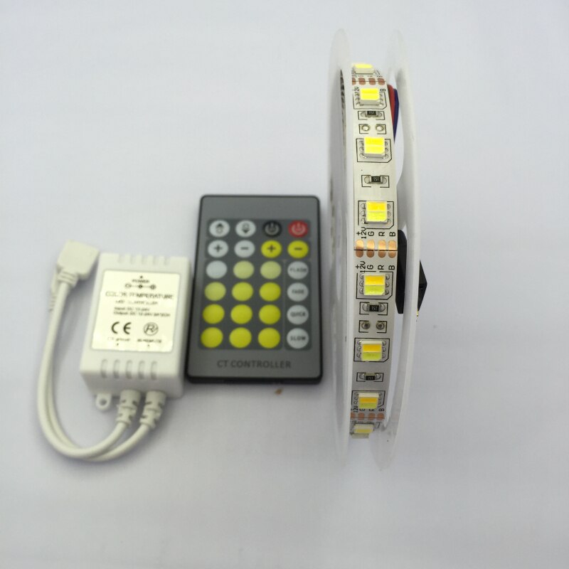 5M DC12V 더블 컬러 SMD 5025 화이트 + 따뜻한 화이트 유연한 LED 라이트 스트립 + IR 24Key 색 온도 컨트롤러